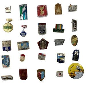 Vintage Russian Badge Pin Jewelry Lot Soviet Union Russia USSR 25 Piece